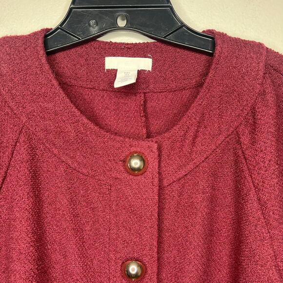 Burgundy Button-Front Sheath Dress Textured Wool Blend Sz S Old Money Holiday - Picture 3 of 11